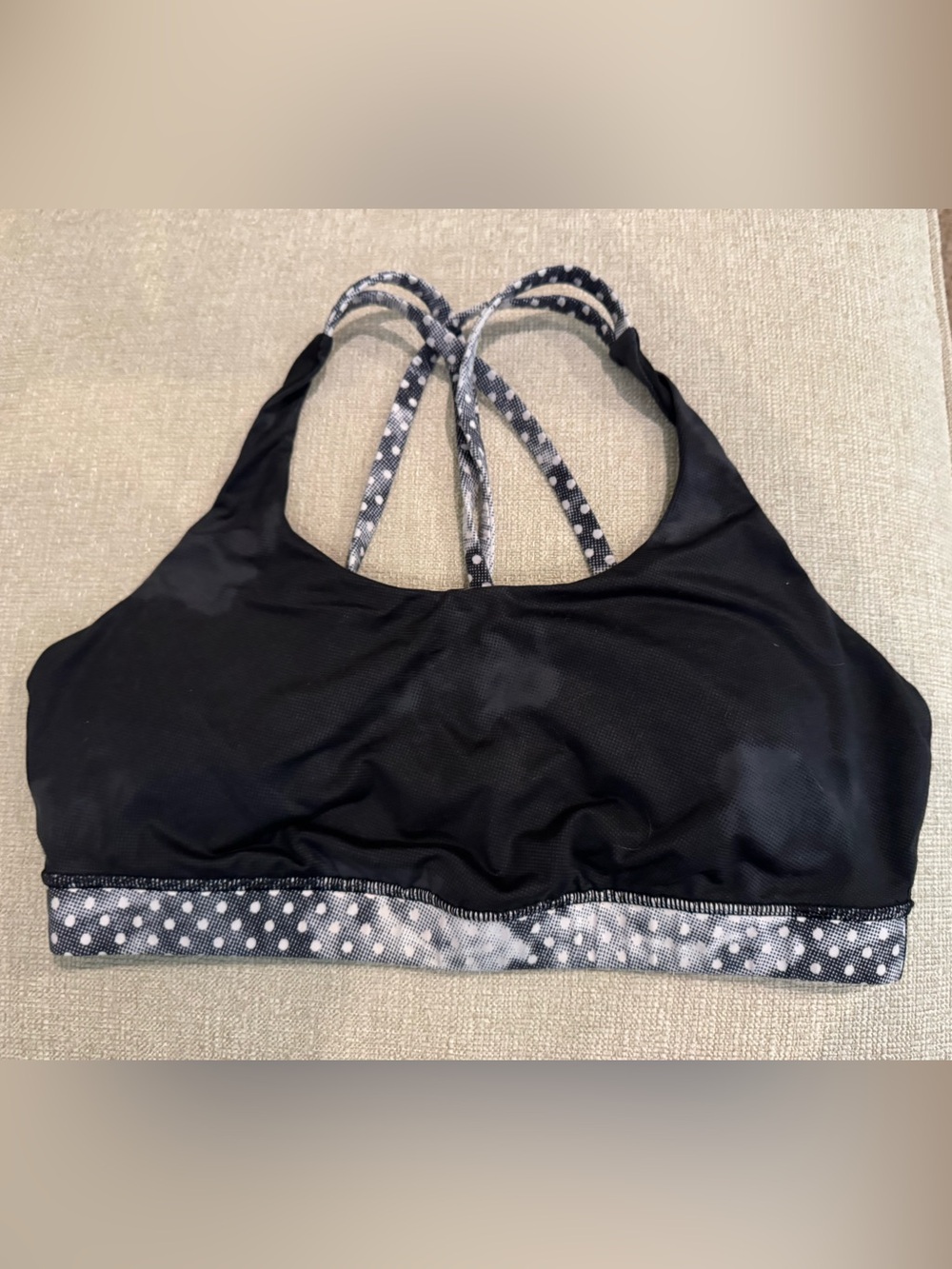 lululemon athletica Energy Black Sports Bra with Polka-Dot Trim